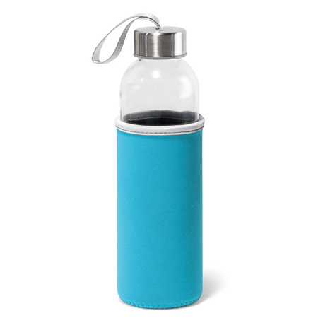 4x Pieces glass water/drinking bottle with turquoise blue soft shell cover 520 ml