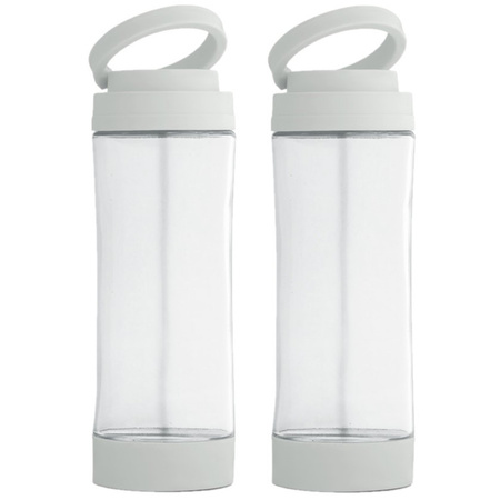 4x Stuks glazen waterfles/drinkfles met witte kunststof schroefdop en smartphone houder 390 ml