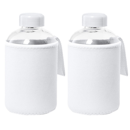 4x Stuks glazen waterfles/drinkfles met witte softshell bescherm hoes 600 ml