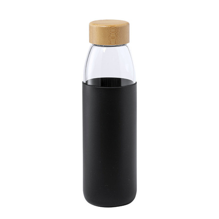4x Stuks glazen waterfles/drinkfles met zwarte siliconen bescherm hoes 540 ml
