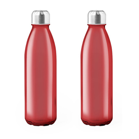 4x Stuks glazen waterfles/drinkfles rood transparant met Rvs dop 500 ml