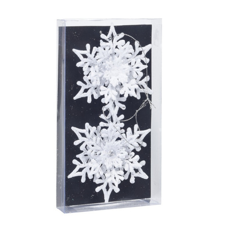 4x pcs christmas tree decoration snowflakes hangers transparent/white 11,5 cm
