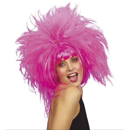 4x pieces mega pink ladies carnaval wig
