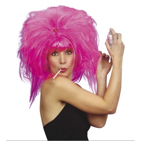 4x pieces mega pink ladies carnaval wig