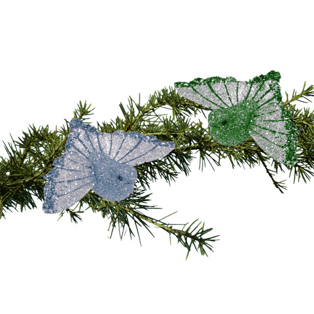 4x stuks kunststof decoratie kolibrie vogels op clip groen en blauw 9,5 cm