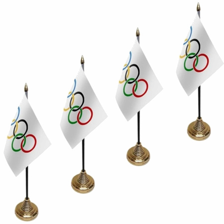 4x stuks olympische Spelen tafelvlaggetjes 10 x 15 cm met standaard