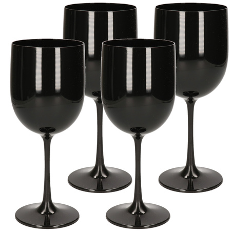4x stuks onbreekbaar wijnglas zwart kunststof 48 cl/480 ml