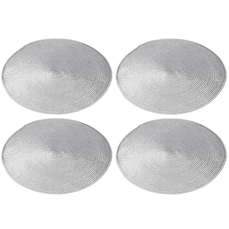 4x stuks ronde placemats zilver polypropeen 38 cm