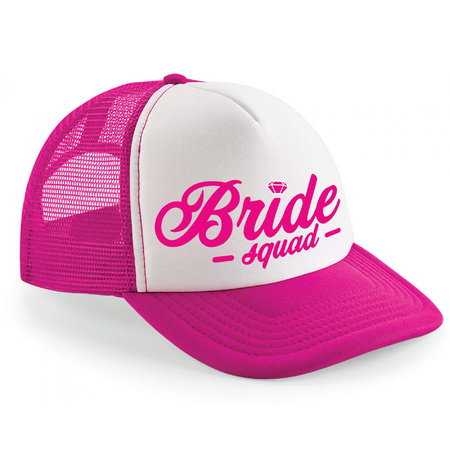 4x stuks roze fuchsia/ wit Bride Squad script snapback cap/ truckers pet dames - Vrijgezellenfeest 