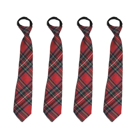 4x pieces party red checkered tie