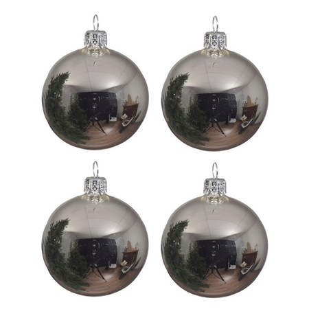 4x Zilveren glazen kerstballen 10 cm glans