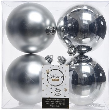 Kerstversiering kunststof kerstballen met piek zilver 6-8-10 cm pakket van 45x stuks