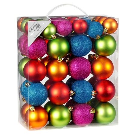 67x Gekleurde mix kunststof kerstballen pakket 3-4-6 cm