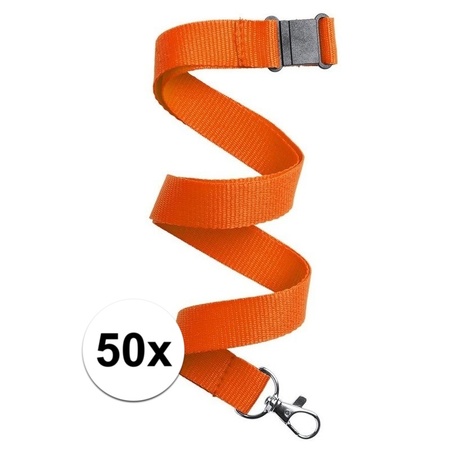 50x Keycord/lanyard orange with key chain 50 cm
