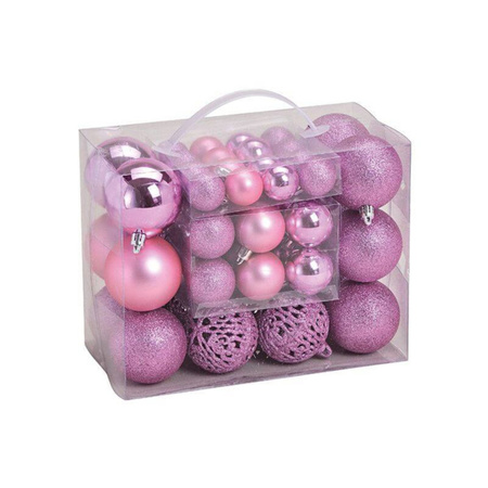 50x Roze kunststof kerstballen 3, 4 en 6 cm
