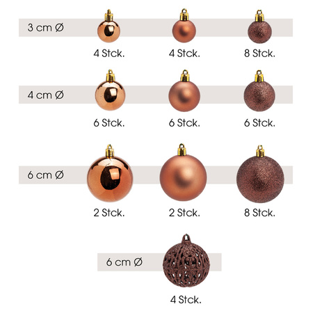 50x stuks kunststof kerstballen bruin 3, 4 en 6 cm