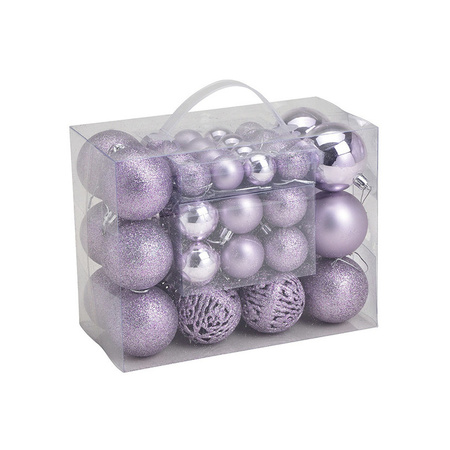 50x stuks kunststof kerstballen lila paars 3, 4 en 6 cm