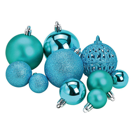 50x Turquoise blauwe kunststof kerstballen 3, 4 en 6 cm