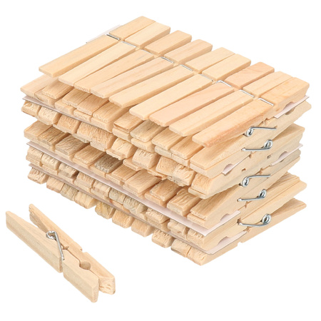 Clothespins plastic basket - silver - filled 100x wooden pegs 7 cm