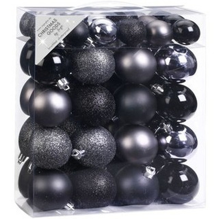 50x Zwarte mix kunststof kerstballen pakket 4-6 cm 