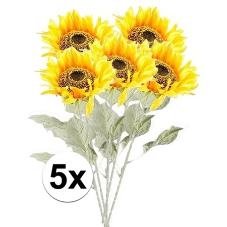 5x Gele zonnebloem kunstbloemen 82 cm 