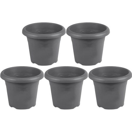 5x Grey round plantpot/flowerpot Flori 20 cm plastic