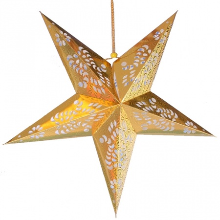 5x stuks decoratie kerst sterren lampionnen goud