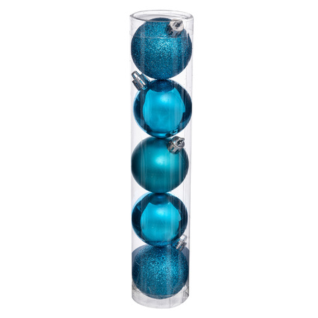 Kerstballen - 14x st - turquoise blauw - 5 en 6 cm - kunststof - kerstversiering