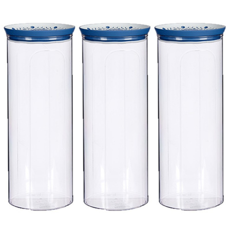 5x pieces plastic storage jar/storage jar transparent/blue with lid L12xW12xH28 cm