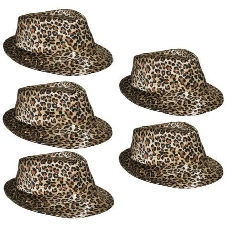 5x Trilby hoedje met luipaard print