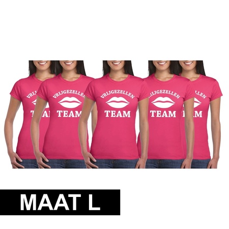 5x Vrijgezellenfeest Team t-shirt roze dames Maat L