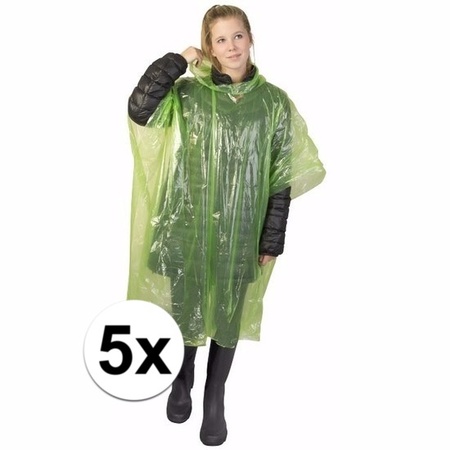 5x wegwerp regenponcho groen
