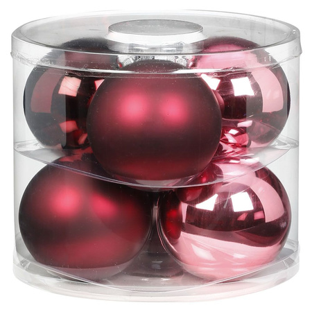 6x Berry Kiss mix roze/rode glazen kerstballen 10 cm glans en mat