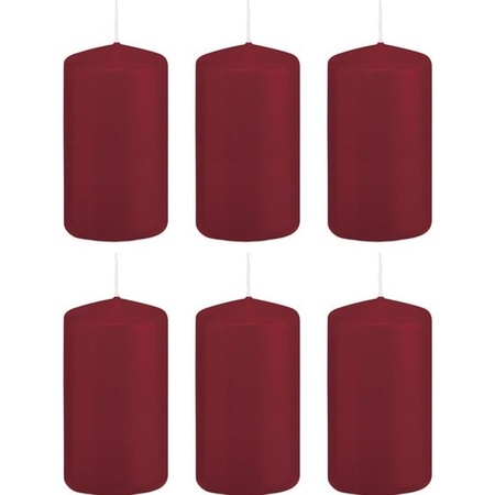 6x Bordeauxrode cilinderkaarsen/stompkaarsen 5x10cm 23 branduren