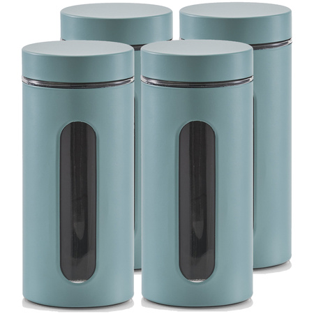 6x Eucalyptus green storage tins/jars with window 1200 ml