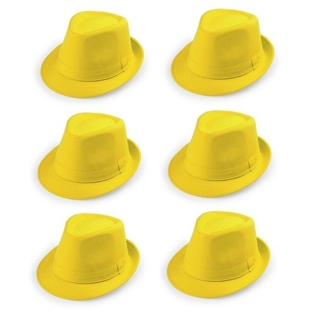 6x Geel trilby verkleed hoedjes voor volwassenen