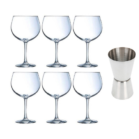 6x Gin Tonic glasses / cocktail for 700 ml with bar jigger measuring cup
