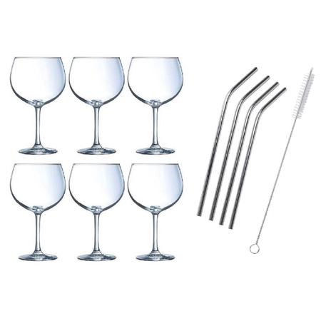 6x Gin Tonic glasses / cocktail for 700 ml with 8x stainless steel straws