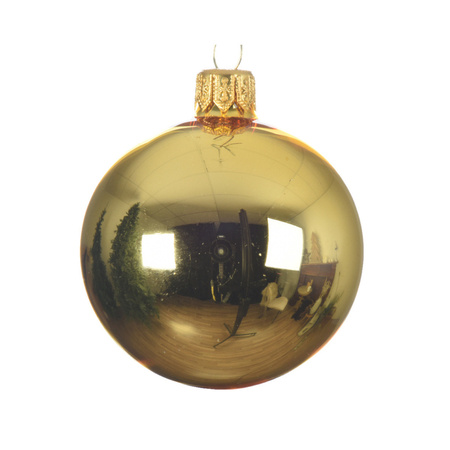 6x Gouden glazen kerstballen 6 cm glans