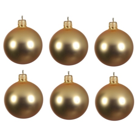6x Gouden glazen kerstballen 6 cm mat
