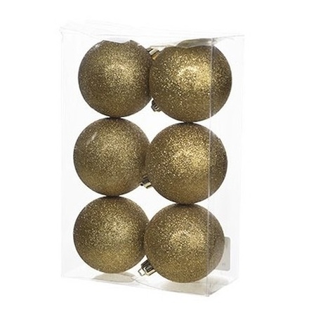 Christmas glitter baubles set gold 6 - 8 - 10 cm - package 34x pieces
