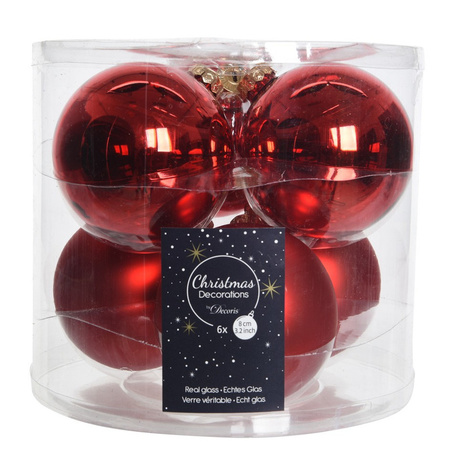 Large set glass Christmas boubles 50x pieces christmas red 4-6-8 cm with tree topper gloss