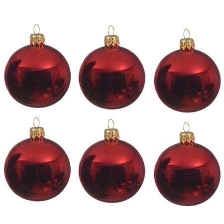 18x pcs glass christmas baubles dark green, red and champagne 8 cm