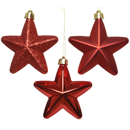 43x stuks kunststof kerstballen en sterren ornamenten rood