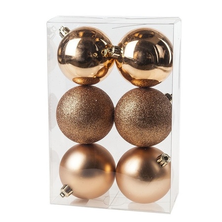 Christmas baubles set copper 6 - 8 - 10 cm - package 62x pieces