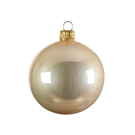 6x Licht parel/champagne glazen kerstballen 6 cm glans