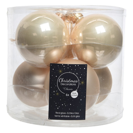 Glazen kerstballen pakket champagne glans/mat 32x stuks inclusief piek mat