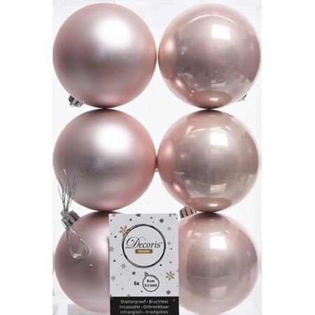 Kerstversiering kunststof kerstballen met piek lichtroze 6-8-10 cm pakket van 45x stuks