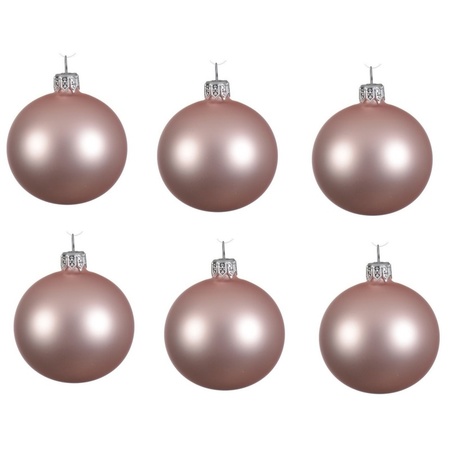 24 Stuks mat glazen Kerstballen pakket lichtroze 6 en 8 cm