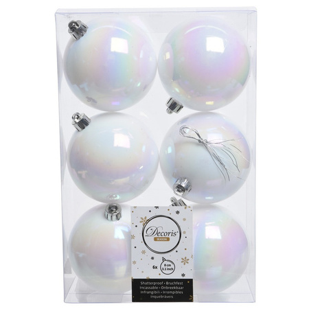 Kerstballen - 12x st - 8 cm - parelmoer wit en paars - kunststof